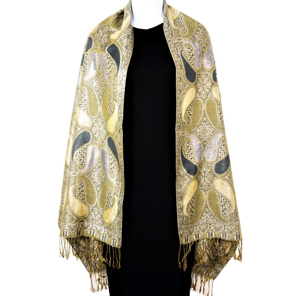 NWT Lurex Paisley Pashmina Shawl Wrap - Picture 4 of 8